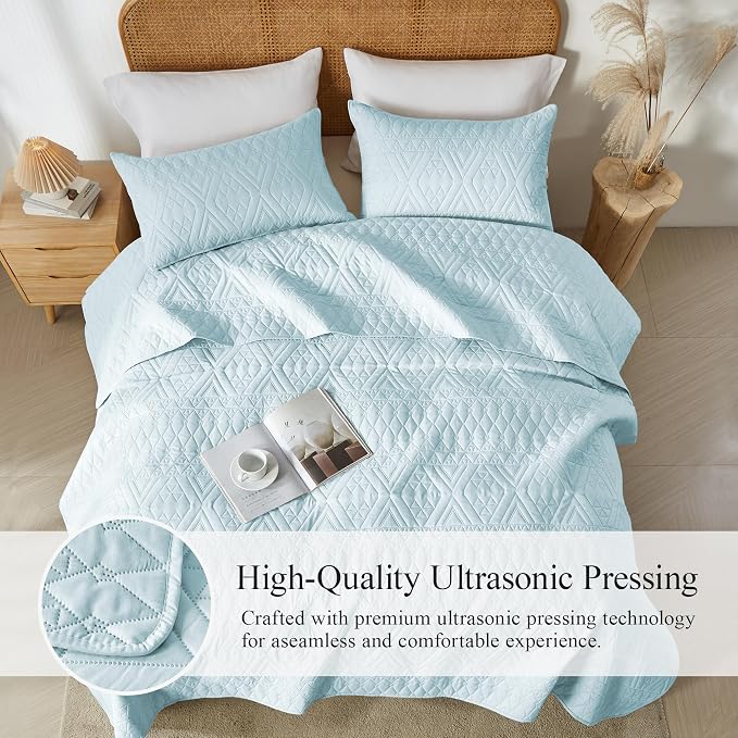akkialla Full/Queen Size Quilt Bedding Set, Sky Blue Lightweight Microfiber - Image 5