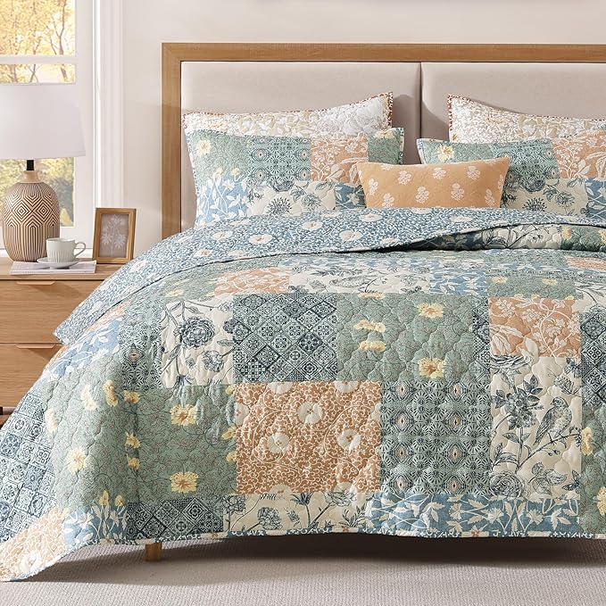 Twin Quilt Set-2 Pieces Soft Twin Bedspread Floral Patchwork Quilt | by CASAAGUSTO