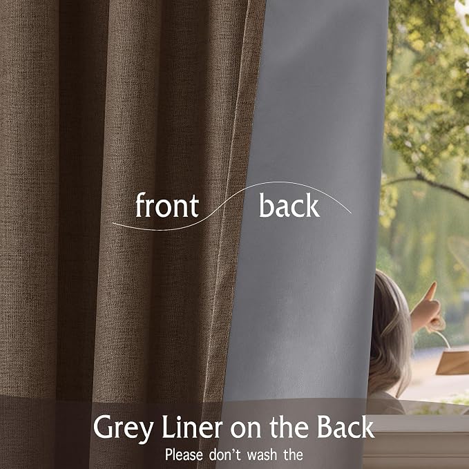 RYB HOME Brown 100% Blackout Linen Curtains 72 Inch Long - Image 6