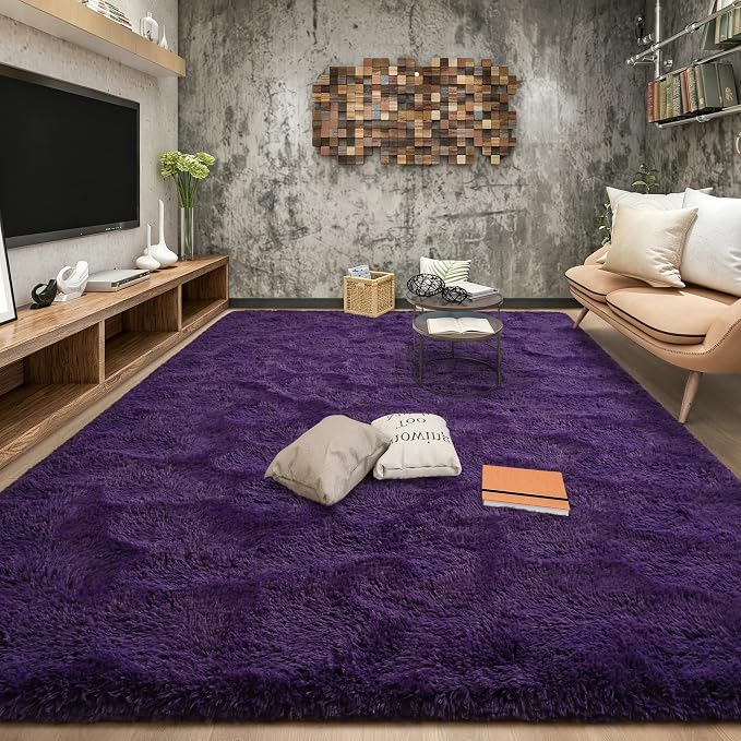 5x8 Area Rugs for Living Room, Soft Fluffy Shag Purple Rug for Bedroom Nursery - Image 3