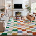 Colorful Area Rug 7x10 for Living Room Soft Checkered Shag Carpet | Machine by PureCozy