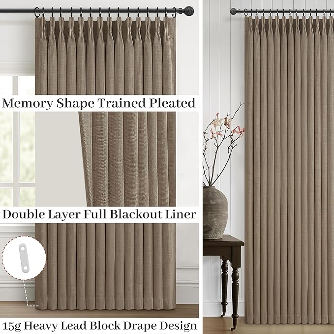 Natural Linen Blackout 80 Inch Dual Layer Room Divider Curtains 2 Panels Set - Image 4