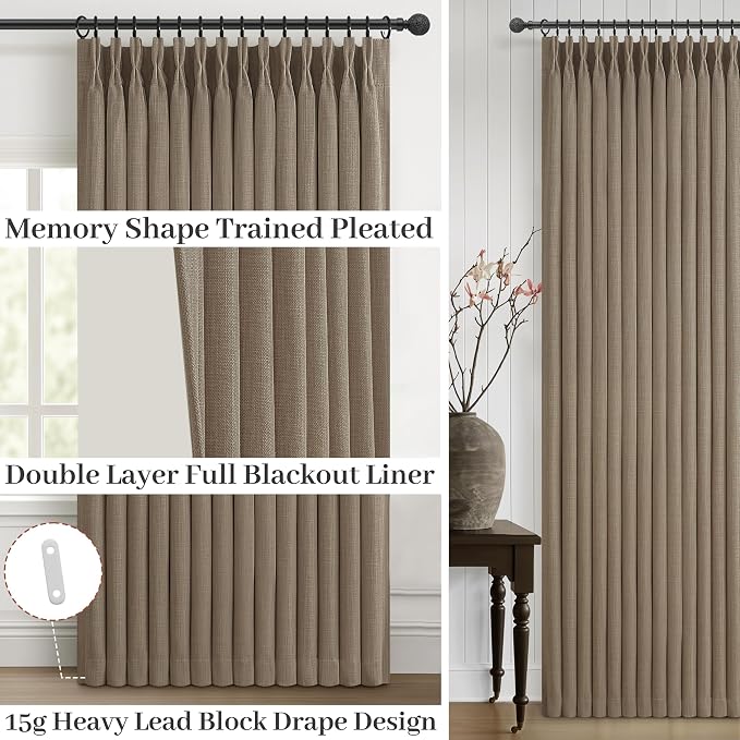 Pleat Dark Tan Ceiling Drapes 108 Inches Long 2 Panels Set - Image 4