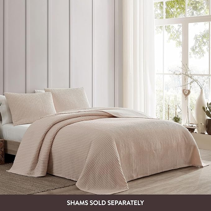 Beatrice Home Fashions Twin Channel Chenille Bedspread, Blush | Soft, - Image 3