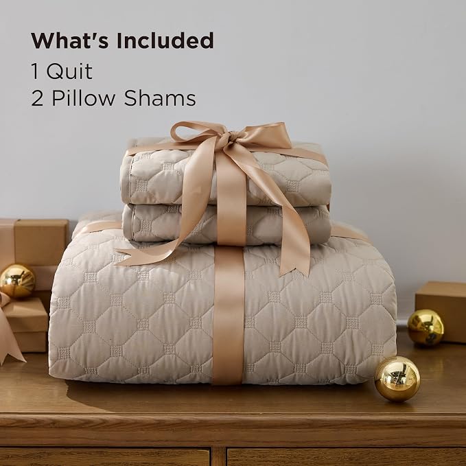 Bedsure Quilts Queen Size, Classic Honeycomb Quilting Comforter Set Taupe | - Image 6