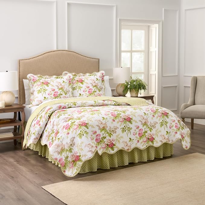 Waverly Emmas Garden Modern Farmhouse Floral 4-Piece Reversible Quilt Bedspread - Image 3