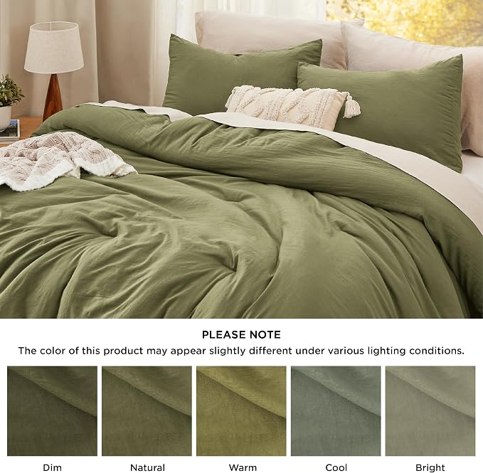 Bedsure Queen Comforter Set, Olive Green Soft Prewashed Bedding - Image 7