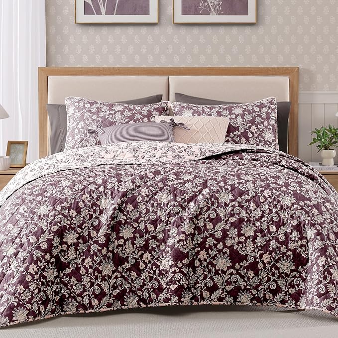 King Quilt Set-3 Pieces Soft Bedding Floral Reversible Coverlet | All Seasons by BLOOMHAVEN