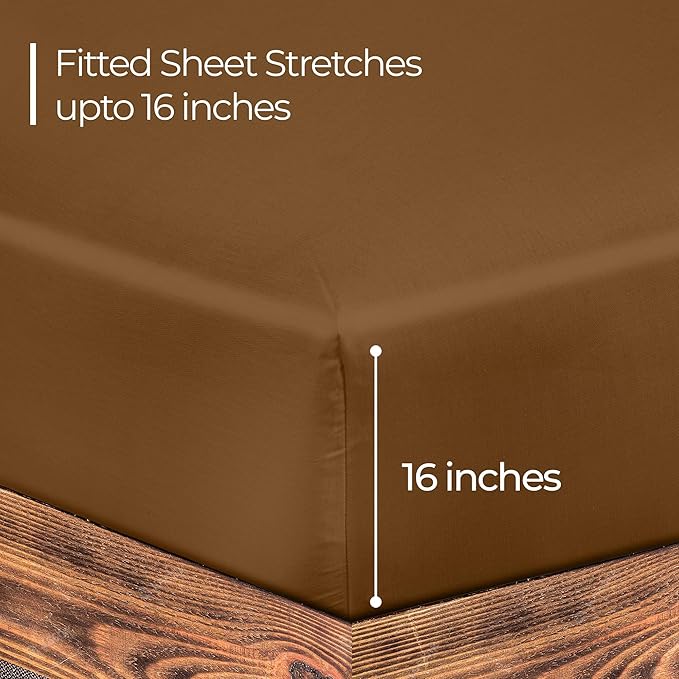 ROYALE LINENS 300 Thread Count 100% Long Staple Combed Cotton Fitted Sheet King - Super Soft Deep Pocket Bottom Sheet - Fitted Sheets Only - Elastic Sheets (King, Chocolate)