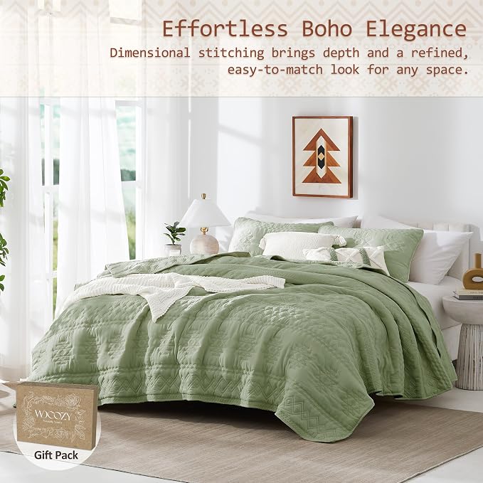 WDCOZY Boho Sage Green Twin Quilt Size Bedding Sets - Image 2