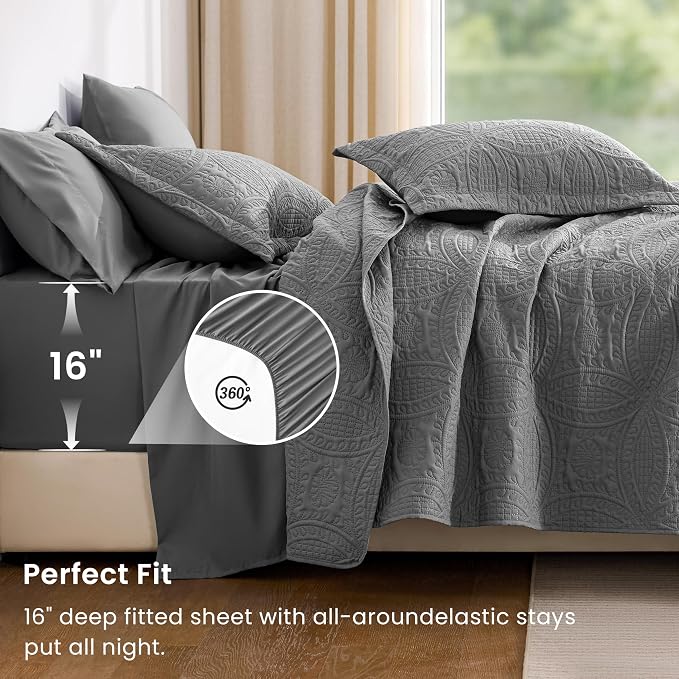 Love's cabin Queen Quilt Set Grey, Bed in a Bag Queen Size Bedding 7 Pieces - Image 4