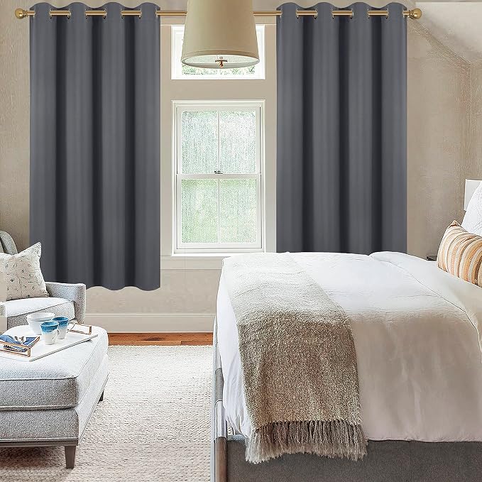 Diraysid Dark Grey Grommet Blackout Curtains - Image 4