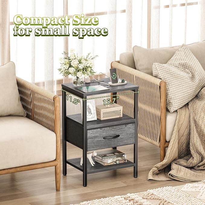 SUPERJARE Nightstand with Charging Station, USB-C Port, Bedside Table | Night - Image 8