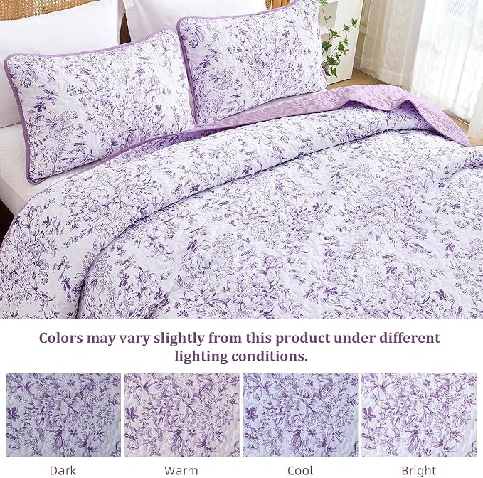 WONGS BEDDING Botanical Queen Quilt Bedding Set, 3 Pieces Bedspread, Polyester - Image 7