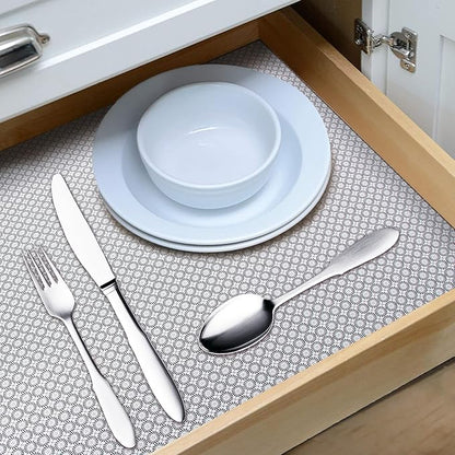 RAY STAR 18X96 Inch Shelf Liner for Kitchen Cabinets, Non-Adhesive Cabinet Liner Washable, PVC Drawer Liner for Dresser Non-Slip Bathroom (Black Circle)(5 Roll)