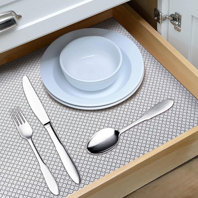 RAY STAR 18X96 Inch Shelf Liner for Kitchen Cabinets, Non-Adhesive Cabinet Liner Washable, PVC Drawer Liner for Dresser Non-Slip Bathroom (Black Circle)(3 Roll)