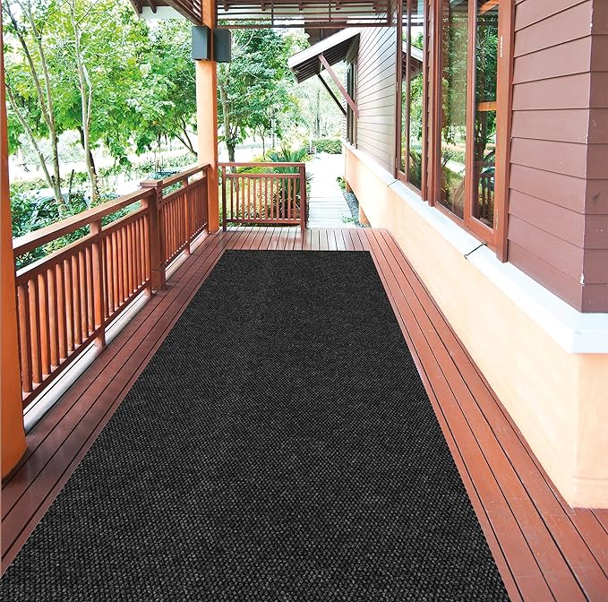 Ottomanson Commercial Scrape Rib Entry Mat – Heavy Duty Ribbed Floor Mat for High Traffic – Non Slip Rubber Back, Waterproof – Indoor Outdoor Use for Offices, Schools, Lobbies, 2'7" x 44', Black