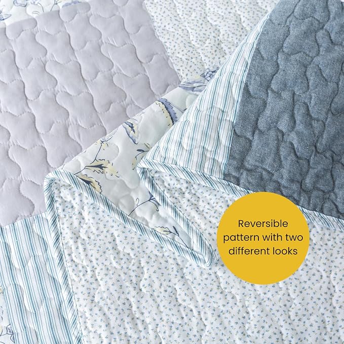 SLPR - Coastal Dream Cotton Quilt Set, Patchwork Bedding, Queen and 2 Shams | - Image 5