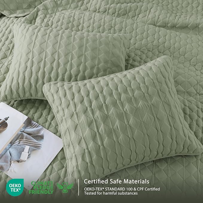 WDCOZY Sage Green Quilt King Size Bedding Sets - Image 6
