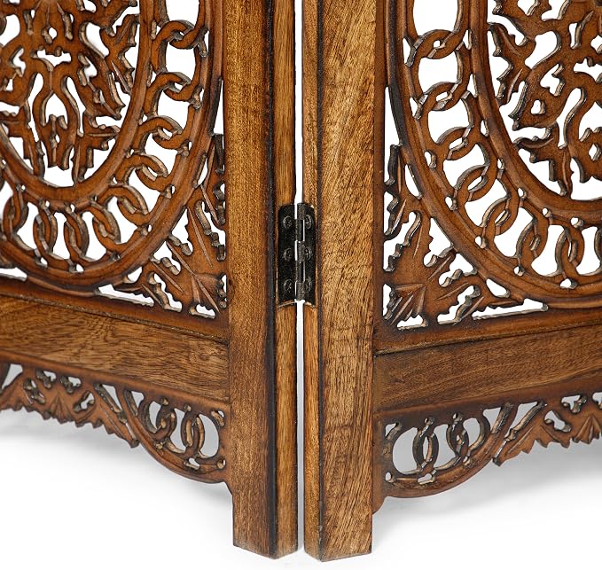 Lightnpro Wood Heart Design Handmade Hinged Foldable Partition 4 Panel Room - Image 5