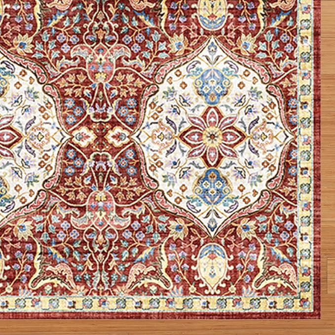 Gertmenian Indoor Bohemian Area Rug - 8x10 Large, Non-Shedding, Ideal for High Traffic in Living Room, Bedroom, Entryway - Moroccan, Red, 26847