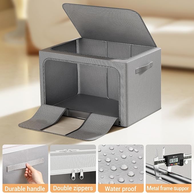 Clothes Storage Bins with Metal Frame, Foldable Clothes Organizers Storage - Image 6