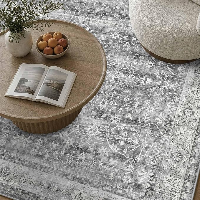 Latte&Fog 6x9 Area Rugs for Living Room Washable Vintage Grey Rugs Large | for - Image 4