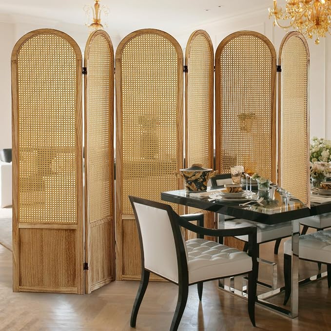 6 Panel Room Dividers and Folding Privacy Screens, Hand-Made Rattan Room Divider - Image 7