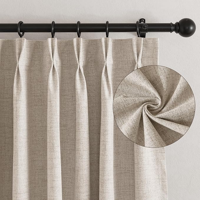 RYB HOME Pinch Pleated Full Blackout Curtains Linen Blended Window Curtains 90 - Image 2