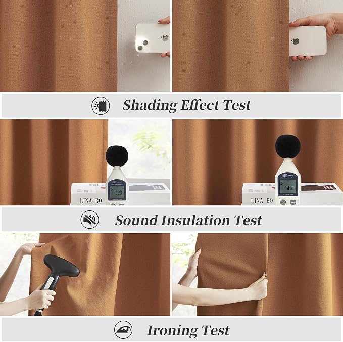 Burnt Orange Blackout Linen Curtains 2 Panels Set 63 Inch Length - Image 6