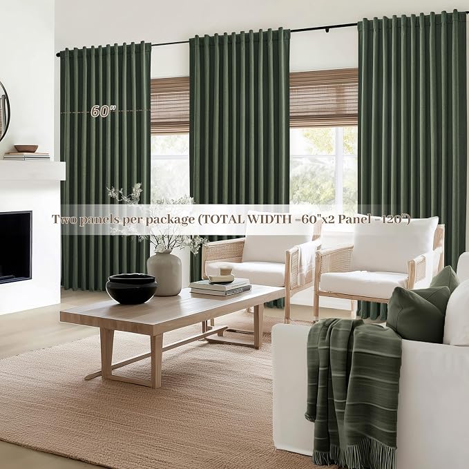 Dark Olive Green Curtains 60 Inch Length Extra Wide Pleated Black Out 84 Inch - Image 5