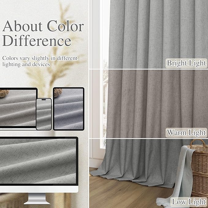 100% Blackout Linen Curtains 120 Inch Length 2 Panels Set - Image 7