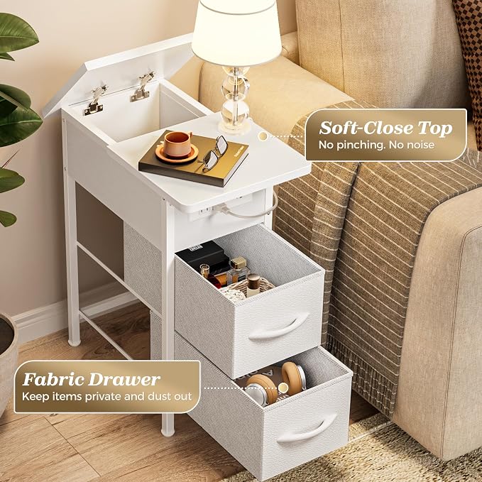 Huuger Narrow End Table with Charging Station, Side Table with 2 Drawers | Slim - Image 7