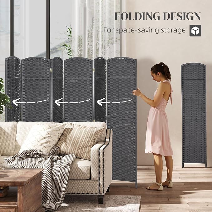 HOMCOM Room Divider 6 Panel Folding Privacy Screen 5.6' Tall Charcoal Gray | - Image 4
