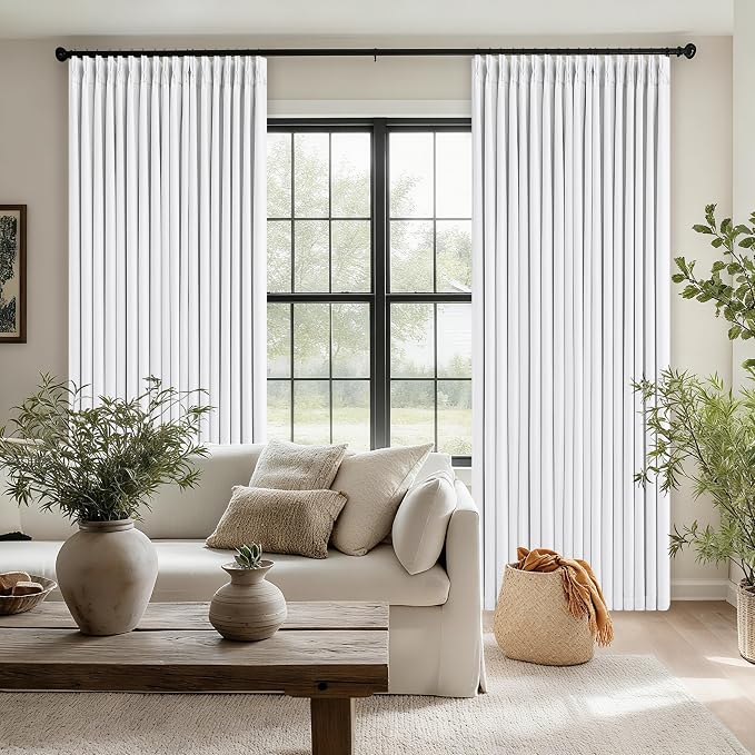 Snow White Pleated Linen 100% Blackout Curtains 84 Inches Long | Pinch Pleat - Image 8