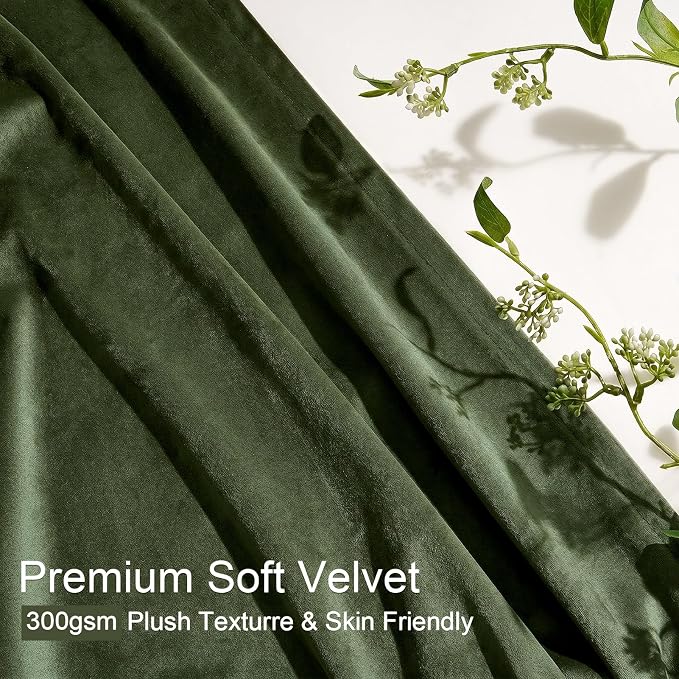 Moss Green Soft Velvet Pinch Pleat Blackout Curtains 102 Inches Long Soundproof - Image 3