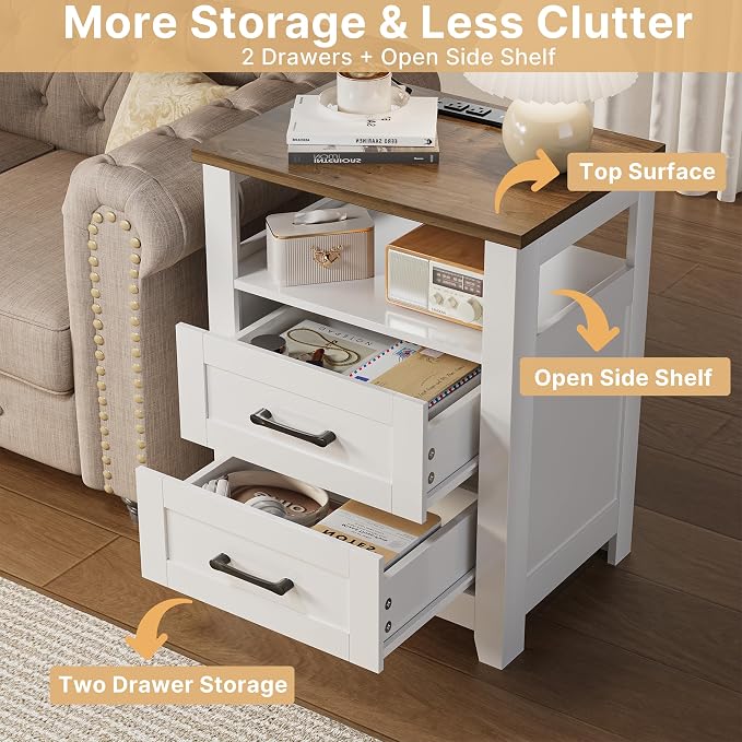 Decofy Farmhouse 2-Drawer Nightstand Set of 2 - Image 3