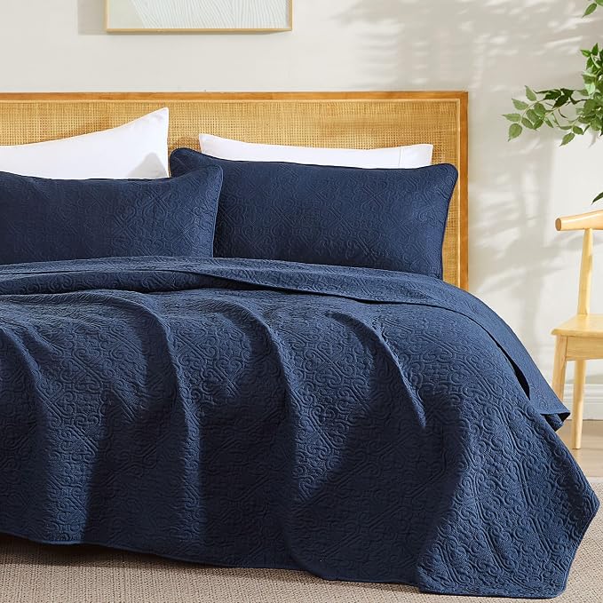 HLC.ME Lorenzo - Navy Blue Bedspreads Full Queen Size Quilt Set, Lightweight by HomeLinenCollections