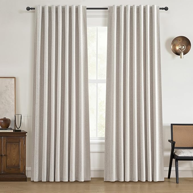 Modern Neutral 88 Inch Blackout Sliding Glass Door Curtains Light and Draft by QJMYDECO