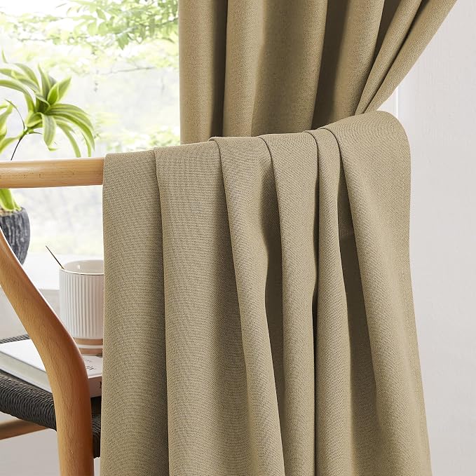 Burlap Linen Blackout Curtains 72 Inches Long, Back Tab Rod Pocket Hook Belt - Image 5
