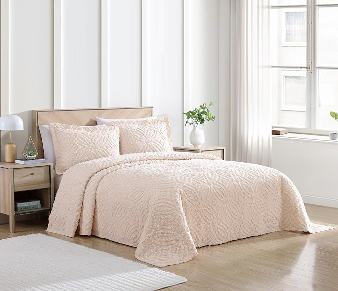 Beatrice Home Fashions Wedding Ring Standard Cotton Chenille Sham, Blush | - Image 3