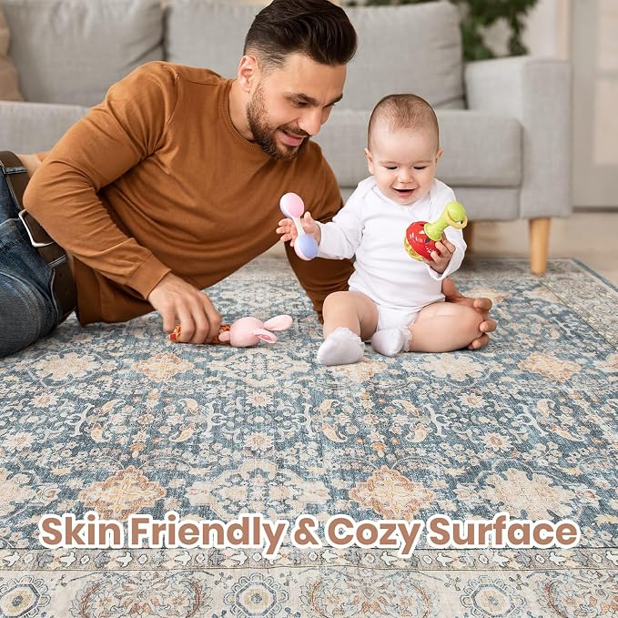 cotiled 10x14 Area Rug for Living Room, Traditional, Dark Blue | Soft - Image 3