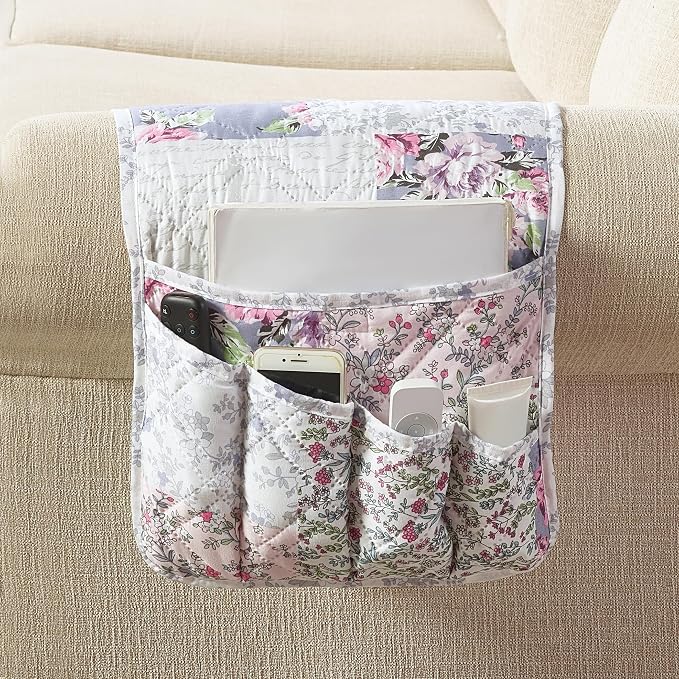 Brilliant Sunshine Blue & Pink Rose Toile Couch Armrest Cover, Armrest by BrilliantSunshine