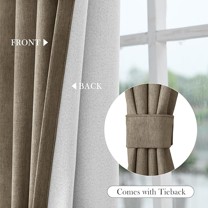 Macochico Extra Wide 100% Blackout Chenille Curtains 100" Wx96 L Thermal Drapes for Sliding Door Living Room Bedroom Auditorium Hotel Palm Curtains Grommet Top with Tieback Classic 1 Panel