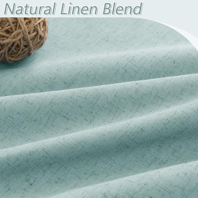 Light Blue 100% Blackout Linen Curtains 96 Inch Length 2 Panels Set - Image 3