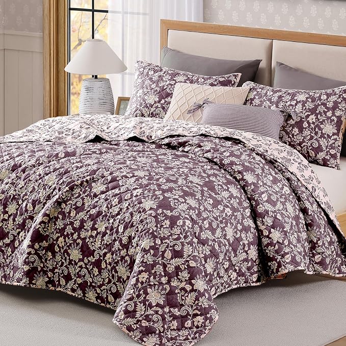 King Quilt Set-3 Pieces Soft Bedding Floral Reversible Coverlet | All Seasons - Image 2