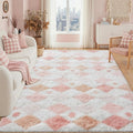 Pink 5x7 Area Rug for Kids Room Soft Checkered Shag Carpet | Machine Washable by PureCozy