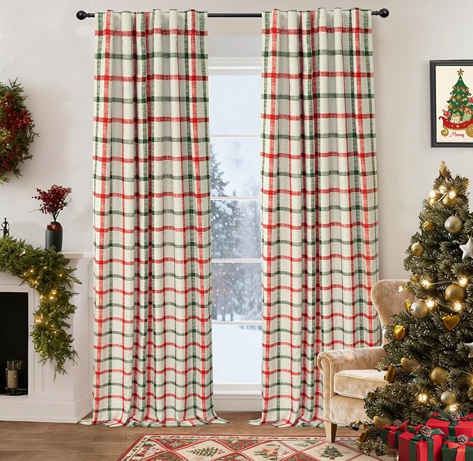 DriftAway 100% Blackout Plaid Curtains 102 Inches Long 2 Panels Red Green | - Image 7