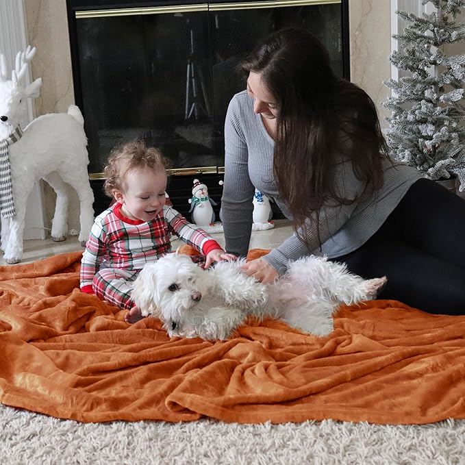Bedsure GentleSoft Burnt Orange Fleece Throw Blanket Mango - 300GSM Soft Lightweight Plush Cozy Blankets for Bed, Sofa, Couch, Travel, Camping
