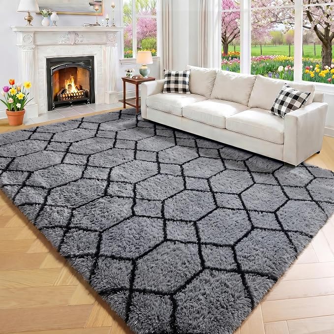 Area Rugs for Bedroom Living Room, Fluffy 4x6 Grey and Black Bedside Rug for - Image 6
